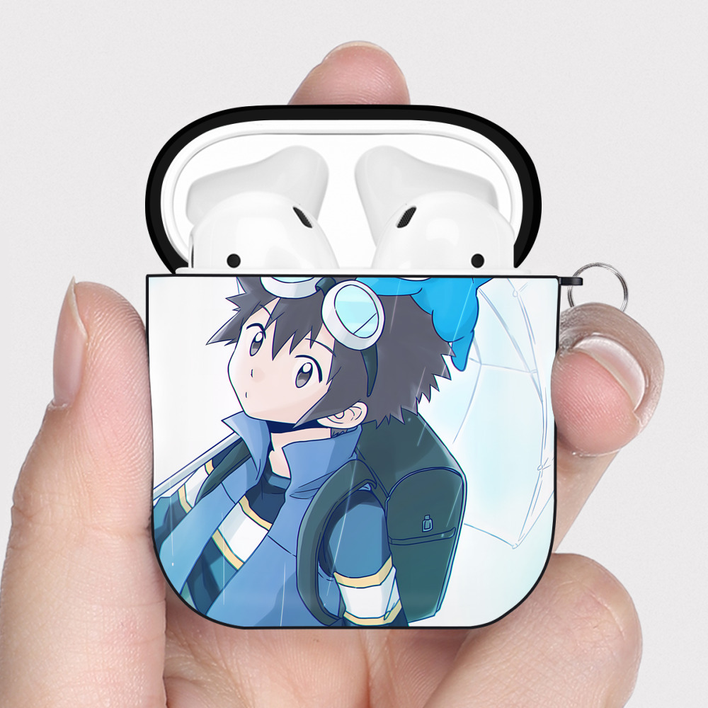 （画像用） Digimon デジタルモンスター/デジモン AirPods 第2世代保護ケース ハードシェル ブラック 耐衝撃・防指紋・カラビナ付き