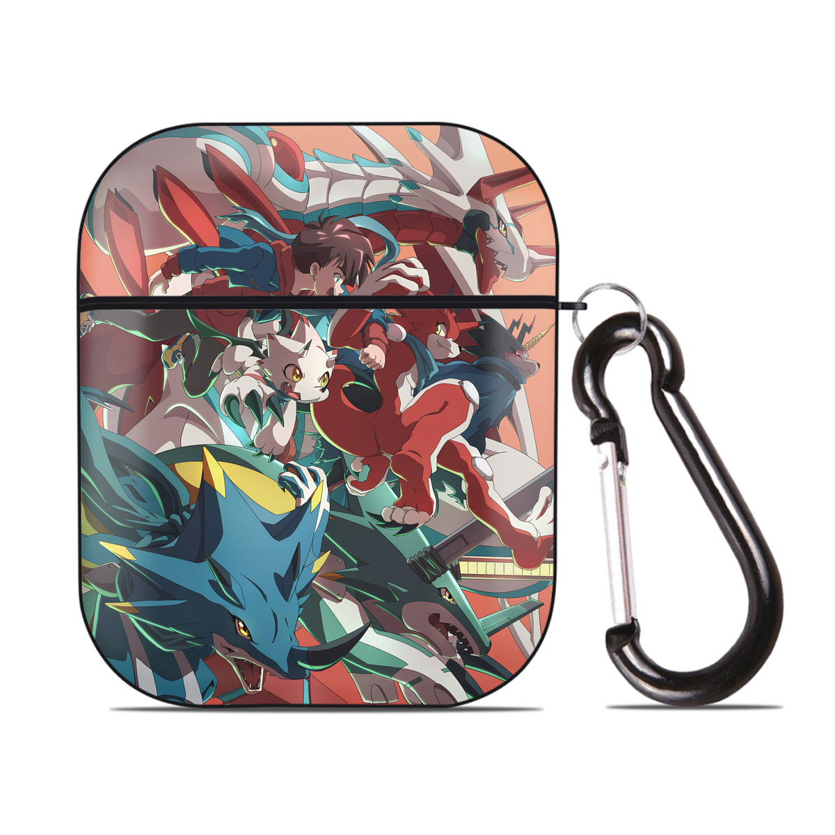 （画像用） Digimon デジタルモンスター/デジモン AirPods 第2世代保護ケース ハードシェル ブラック 耐衝撃・防指紋・カラビナ付き