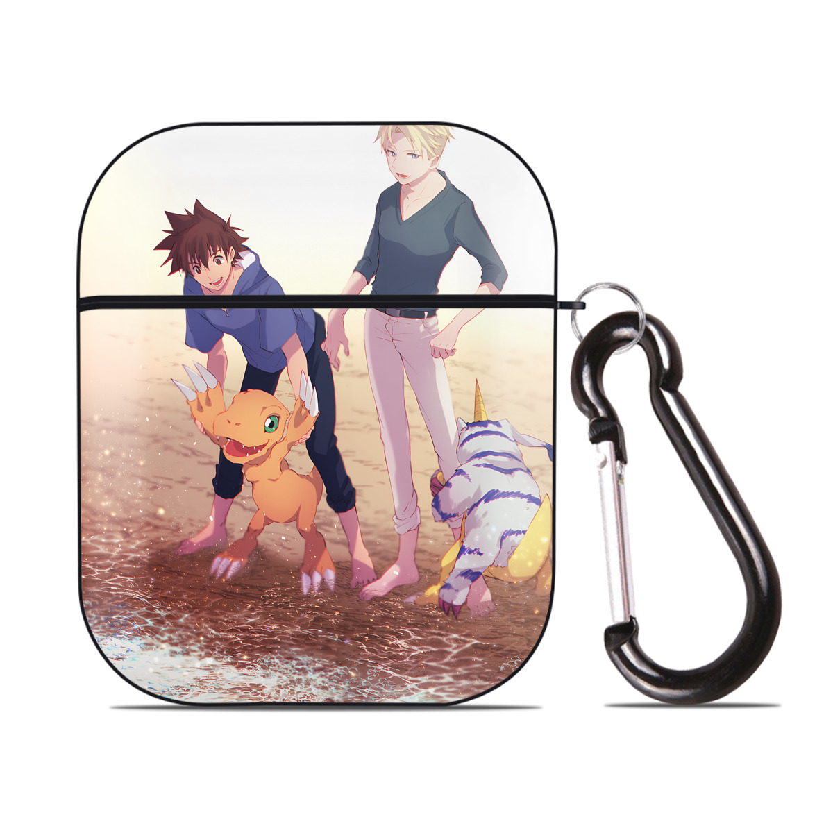 （画像用） Digimon デジタルモンスター/デジモン AirPods 第2世代保護ケース ハードシェル ブラック 耐衝撃・防指紋・カラビナ付き