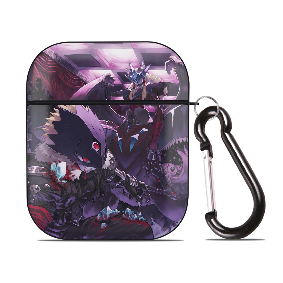 （画像用） Digimon デジタルモンスター/デジモン AirPods 第2世代保護ケース ハードシェル ブラック 耐衝撃・防指紋・カラビナ付き