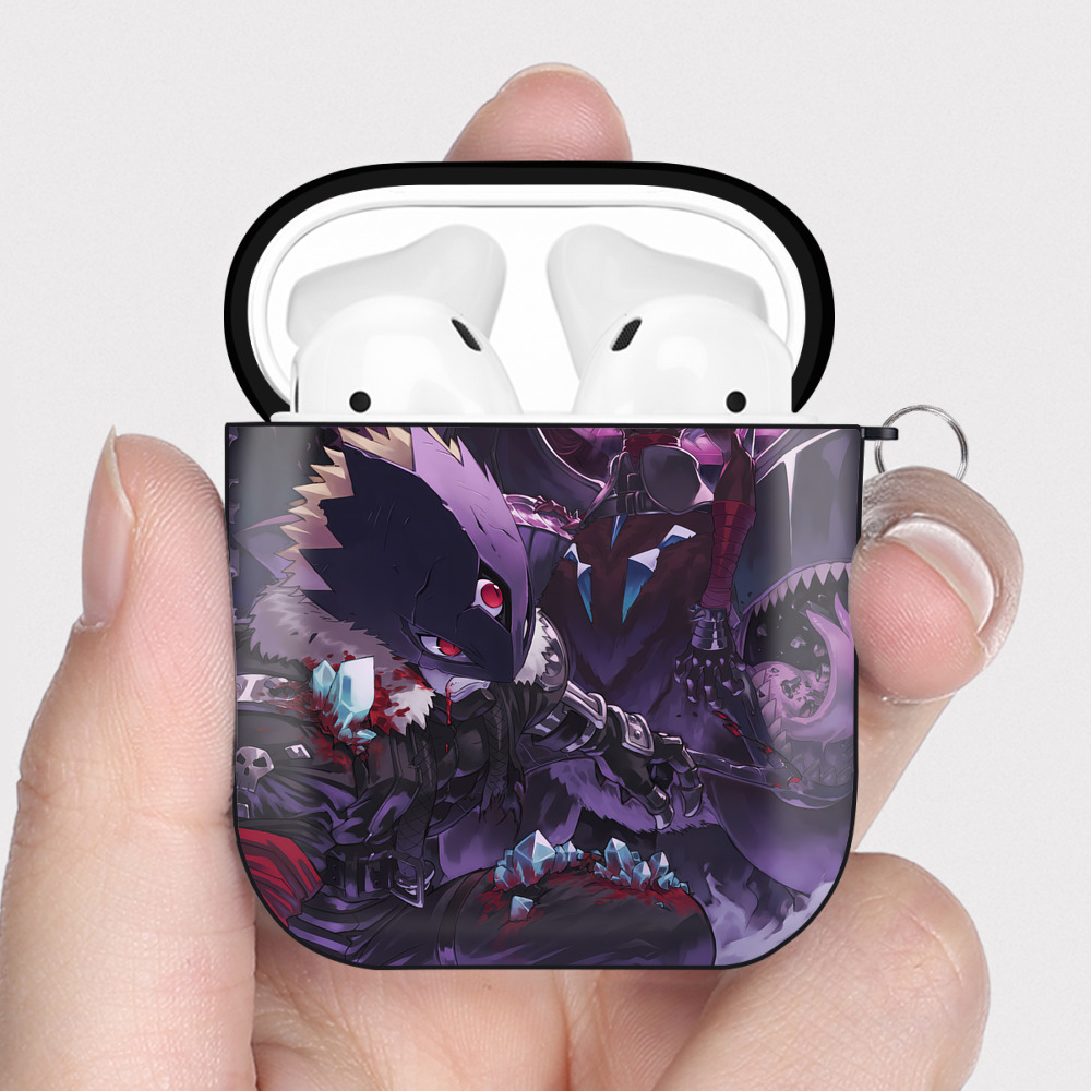 （画像用） Digimon デジタルモンスター/デジモン AirPods 第2世代保護ケース ハードシェル ブラック 耐衝撃・防指紋・カラビナ付き