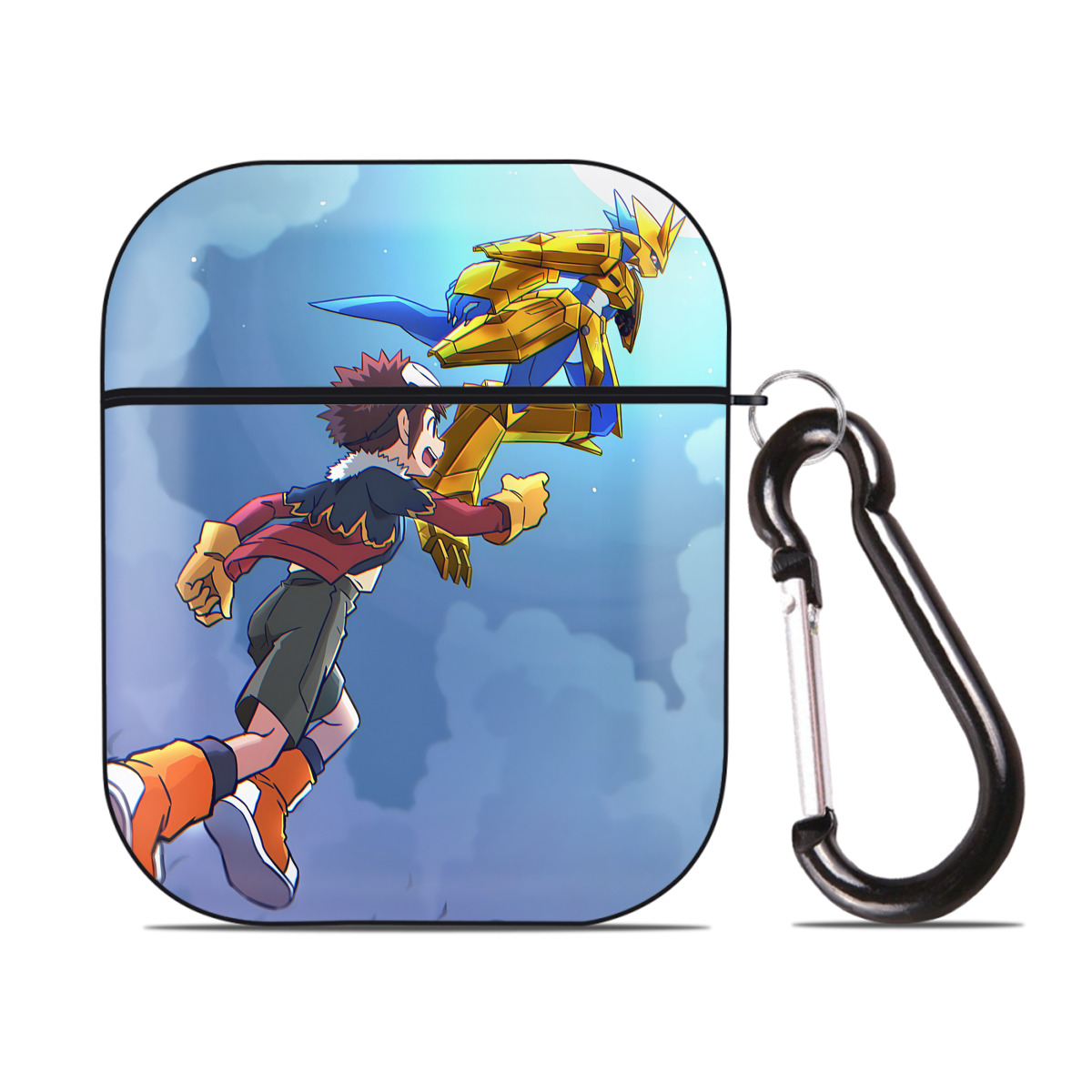 （画像用） Digimon デジタルモンスター/デジモン AirPods 第2世代保護ケース ハードシェル ブラック 耐衝撃・防指紋・カラビナ付き