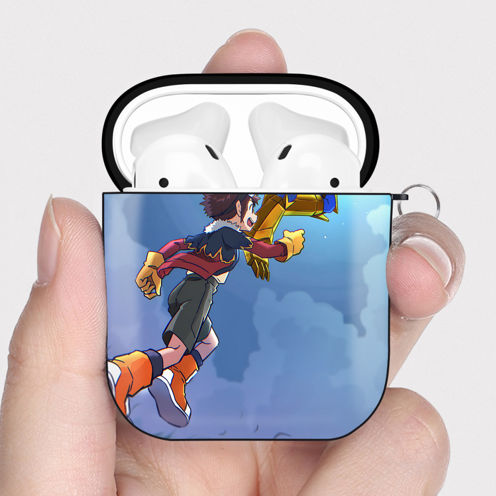 （画像用） Digimon デジタルモンスター/デジモン AirPods 第2世代保護ケース ハードシェル ブラック 耐衝撃・防指紋・カラビナ付き