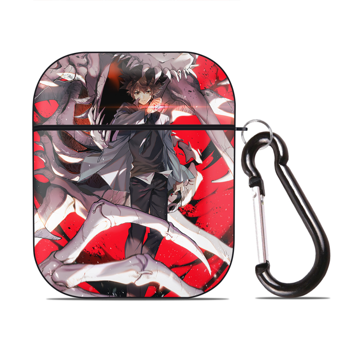 （画像用） Digimon デジタルモンスター/デジモン AirPods 第2世代保護ケース ハードシェル ブラック 耐衝撃・防指紋・カラビナ付き