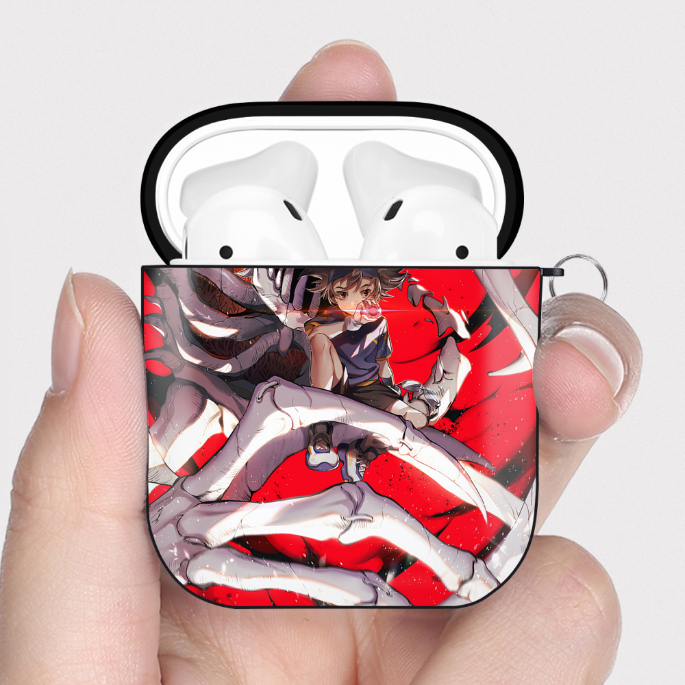 （画像用） Digimon デジタルモンスター/デジモン AirPods 第2世代保護ケース ハードシェル ブラック 耐衝撃・防指紋・カラビナ付き