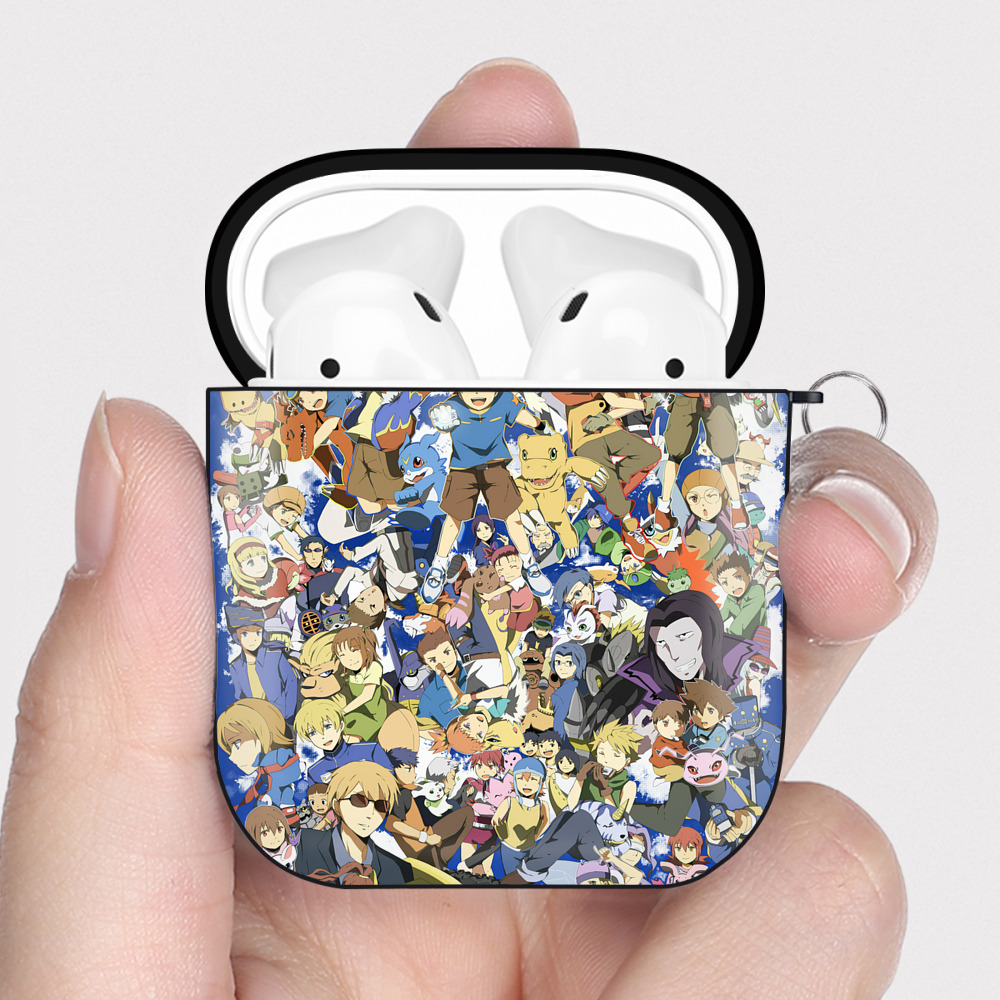 （画像用） Digimon デジタルモンスター/デジモン AirPods 第2世代保護ケース ハードシェル ブラック 耐衝撃・防指紋・カラビナ付き