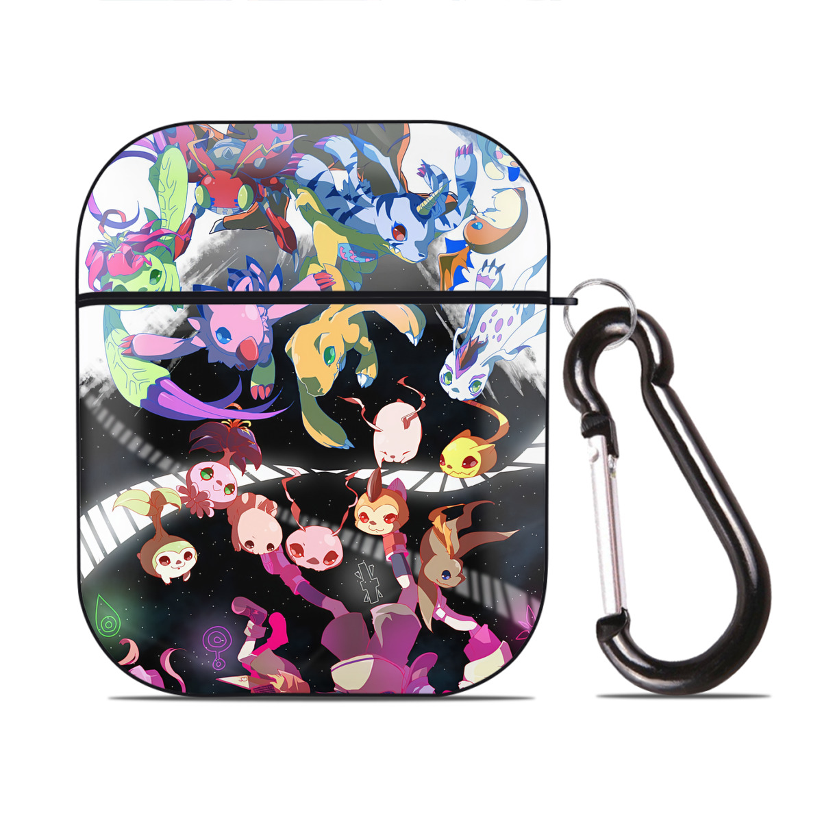 （画像用） Digimon デジタルモンスター/デジモン AirPods 第2世代保護ケース ハードシェル ブラック 耐衝撃・防指紋・カラビナ付き