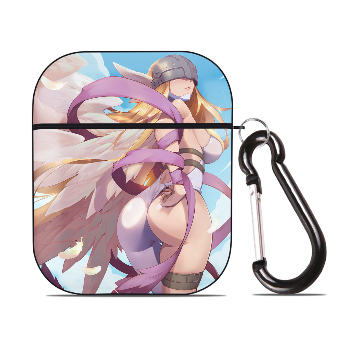 （画像用） Digimon デジタルモンスター/デジモン AirPods 第2世代保護ケース ハードシェル ブラック 耐衝撃・防指紋・カラビナ付き