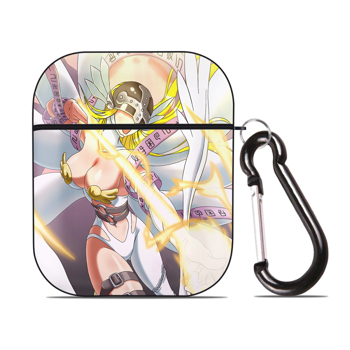 （画像用） Digimon デジタルモンスター/デジモン AirPods 第2世代保護ケース ハードシェル ブラック 耐衝撃・防指紋・カラビナ付き