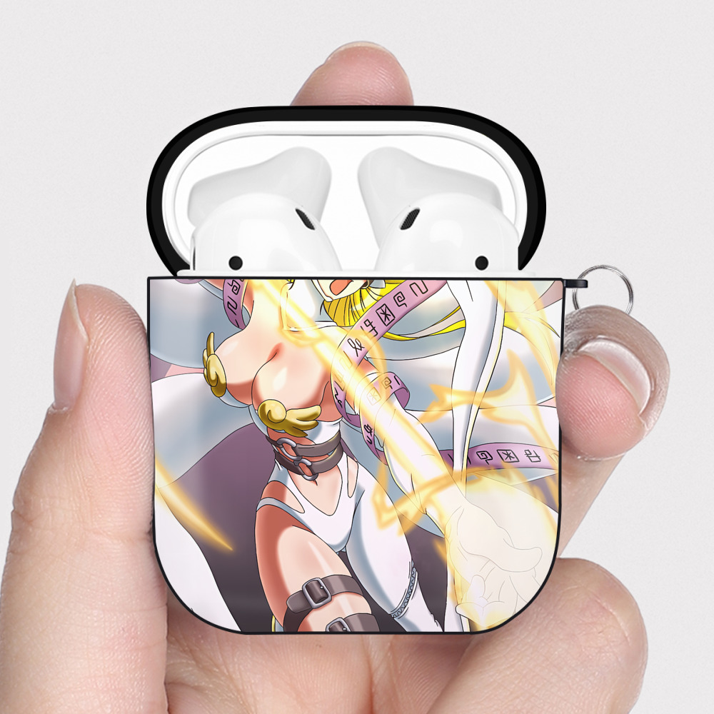 （画像用） Digimon デジタルモンスター/デジモン AirPods 第2世代保護ケース ハードシェル ブラック 耐衝撃・防指紋・カラビナ付き