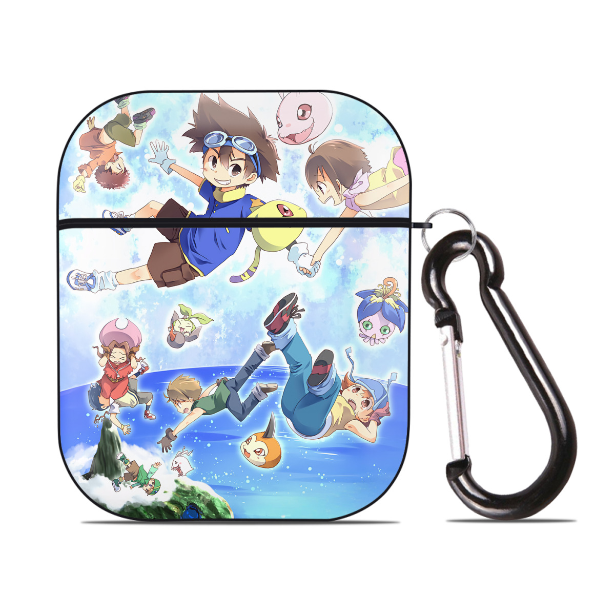 （画像用） Digimon デジタルモンスター/デジモン AirPods 第2世代保護ケース ハードシェル ブラック 耐衝撃・防指紋・カラビナ付き