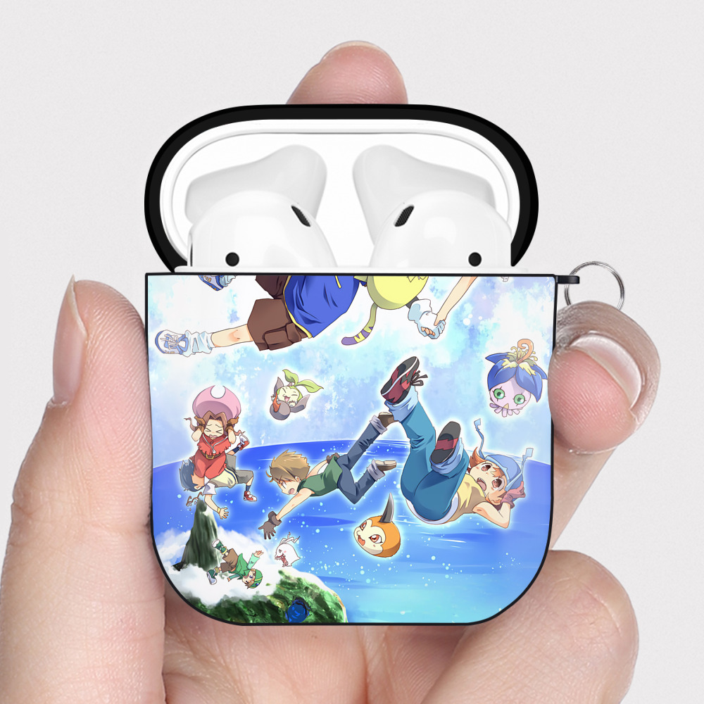 （画像用） Digimon デジタルモンスター/デジモン AirPods 第2世代保護ケース ハードシェル ブラック 耐衝撃・防指紋・カラビナ付き