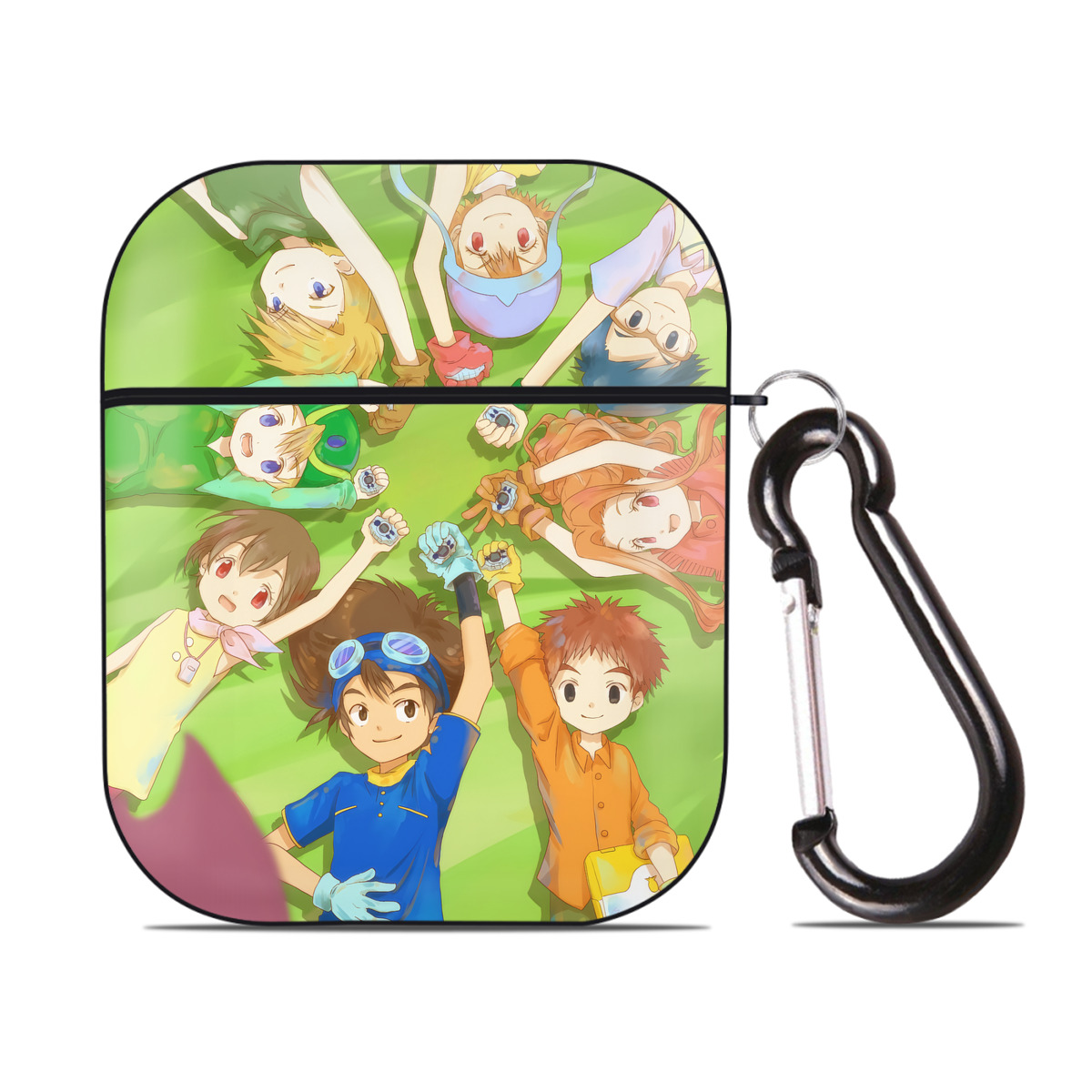 （画像用） Digimon デジタルモンスター/デジモン AirPods 第2世代保護ケース ハードシェル ブラック 耐衝撃・防指紋・カラビナ付き