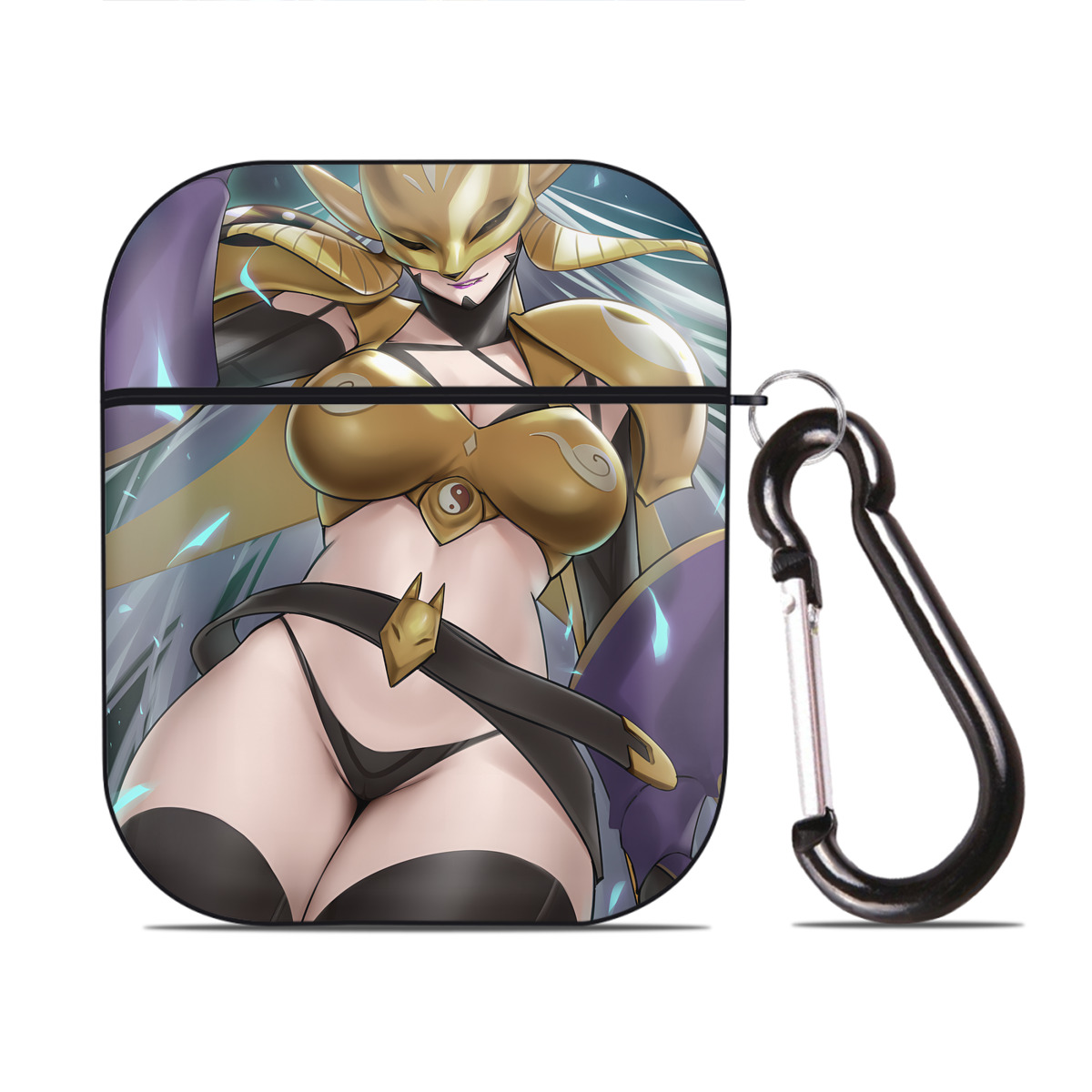 （画像用） Digimon デジタルモンスター/デジモン AirPods 第2世代保護ケース ハードシェル ブラック 耐衝撃・防指紋・カラビナ付き
