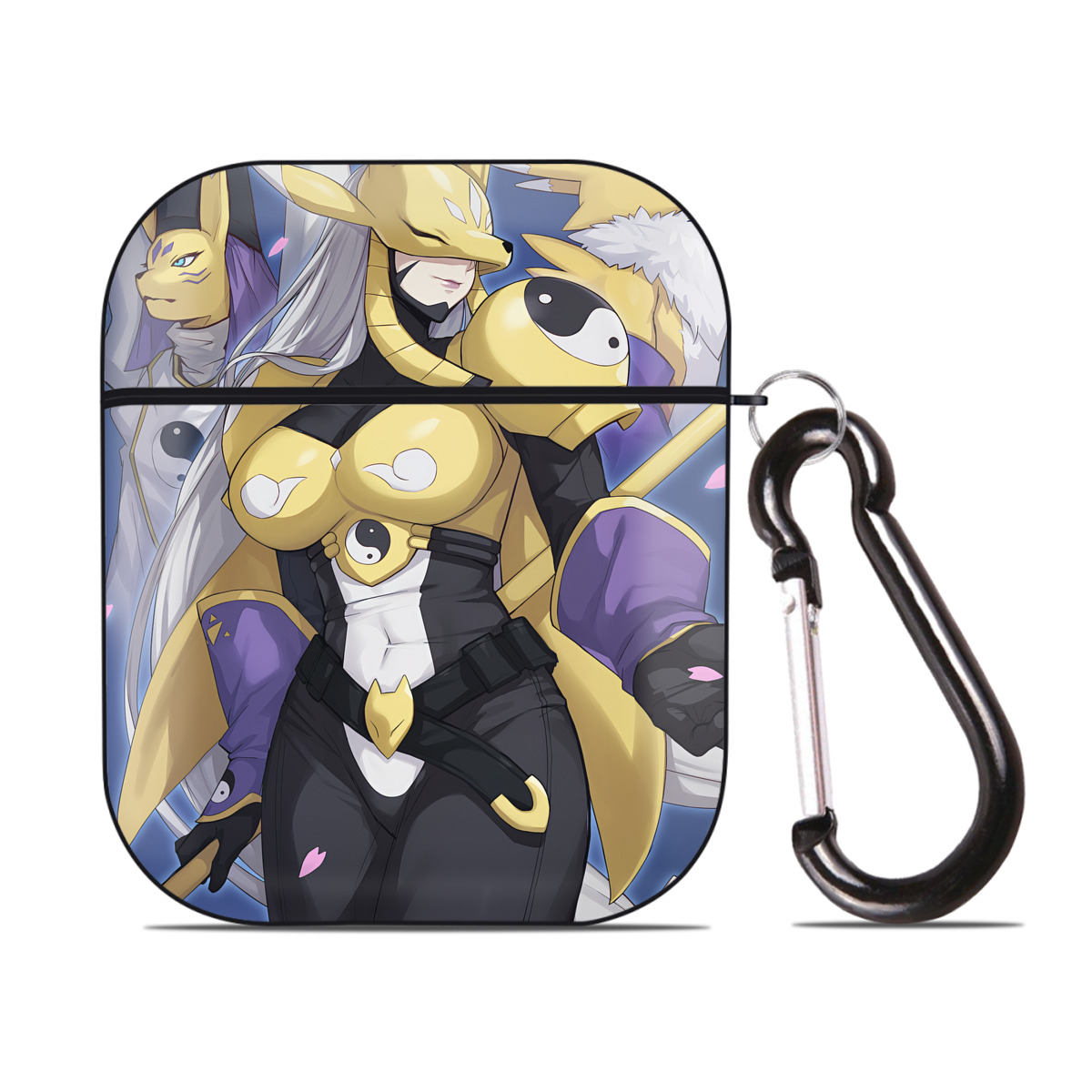 （画像用） Digimon デジタルモンスター/デジモン AirPods 第2世代保護ケース ハードシェル ブラック 耐衝撃・防指紋・カラビナ付き