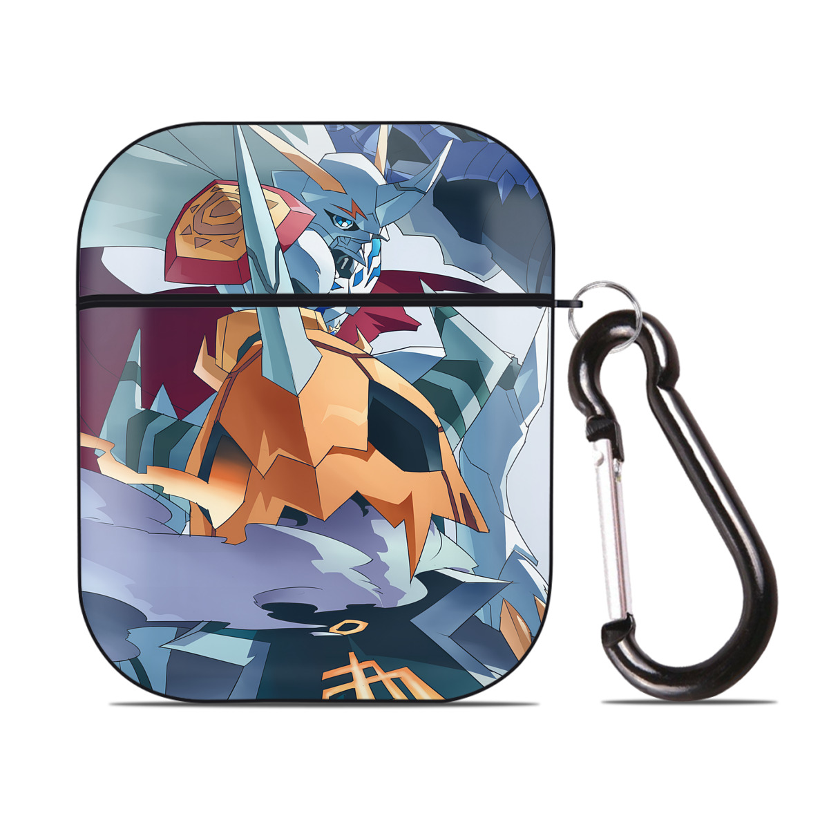 （画像用） Digimon デジタルモンスター/デジモン AirPods 第2世代保護ケース ハードシェル ブラック 耐衝撃・防指紋・カラビナ付き