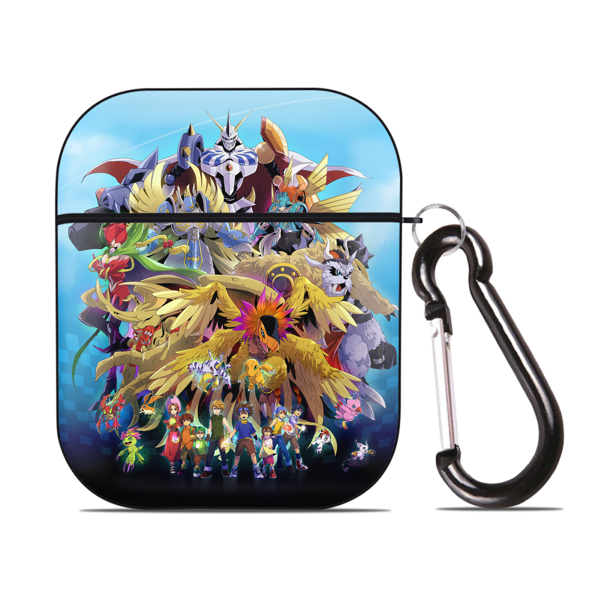 （画像用） Digimon デジタルモンスター/デジモン AirPods 第2世代保護ケース ハードシェル ブラック 耐衝撃・防指紋・カラビナ付き