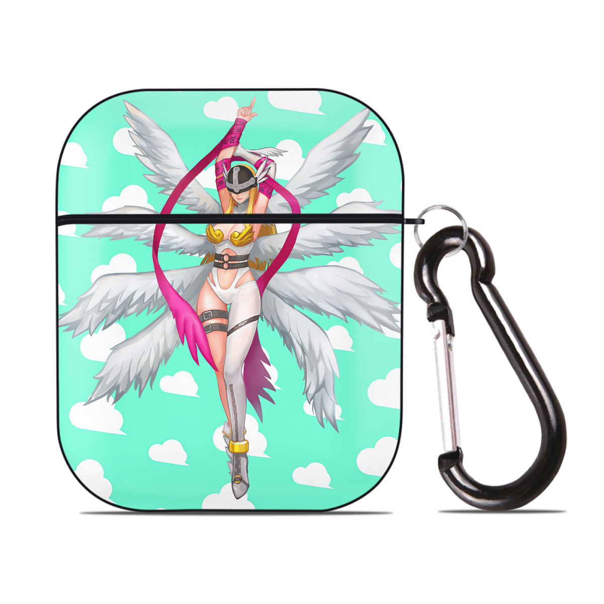（画像用） Digimon デジタルモンスター/デジモン AirPods 第2世代保護ケース ハードシェル ブラック 耐衝撃・防指紋・カラビナ付き
