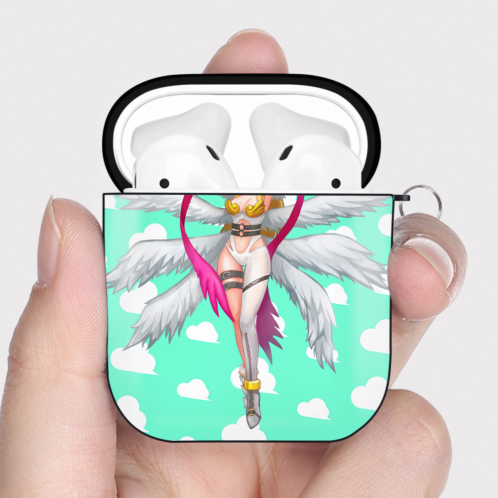 （画像用） Digimon デジタルモンスター/デジモン AirPods 第2世代保護ケース ハードシェル ブラック 耐衝撃・防指紋・カラビナ付き