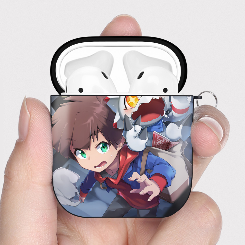 （画像用） Digimon デジタルモンスター/デジモン AirPods 第2世代保護ケース ハードシェル ブラック 耐衝撃・防指紋・カラビナ付き