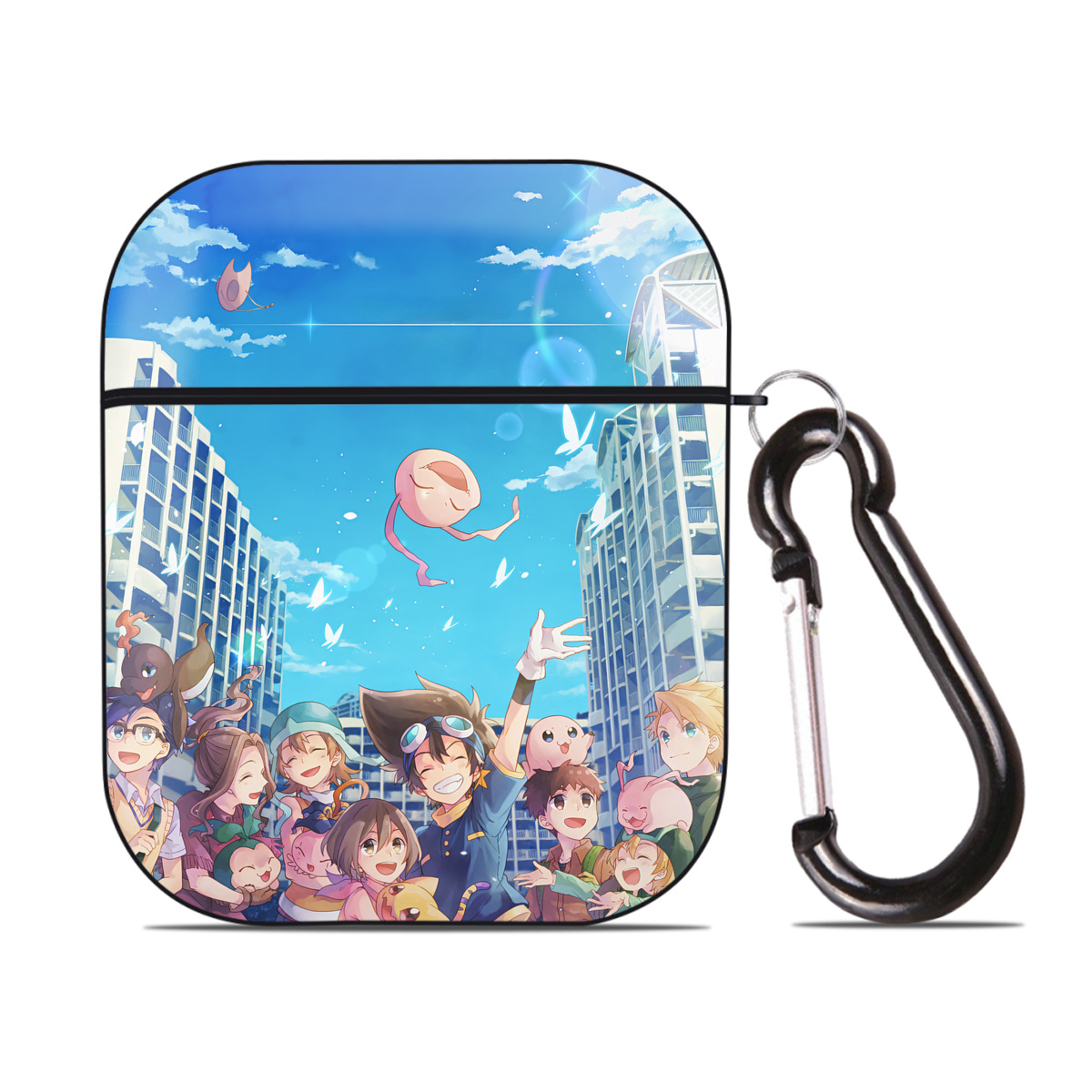 （画像用） Digimon デジタルモンスター/デジモン AirPods 第2世代保護ケース ハードシェル ブラック 耐衝撃・防指紋・カラビナ付き