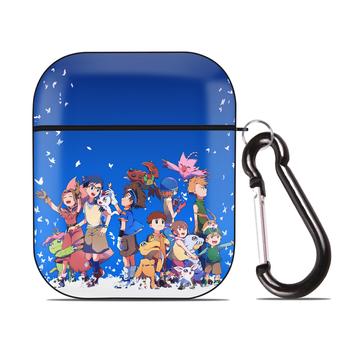 （画像用） Digimon デジタルモンスター/デジモン AirPods 第2世代保護ケース ハードシェル ブラック 耐衝撃・防指紋・カラビナ付き