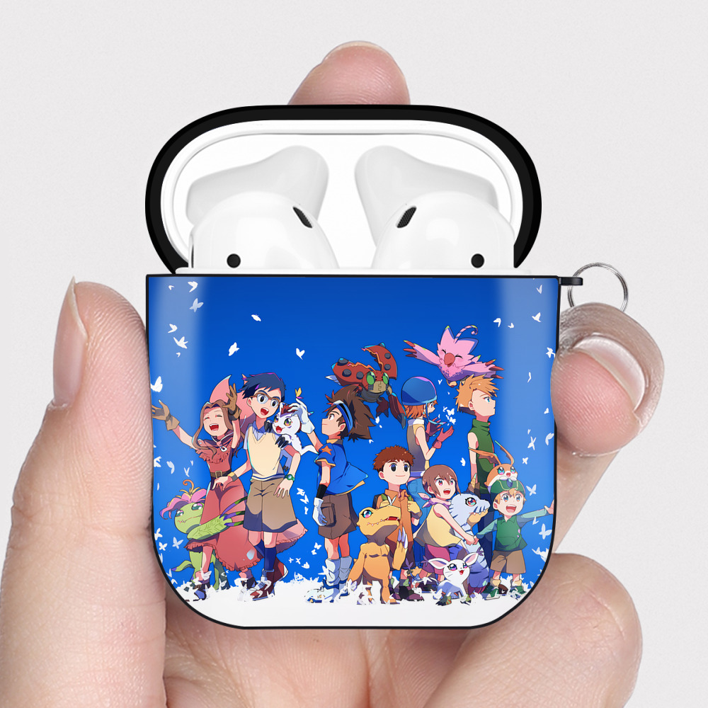 （画像用） Digimon デジタルモンスター/デジモン AirPods 第2世代保護ケース ハードシェル ブラック 耐衝撃・防指紋・カラビナ付き