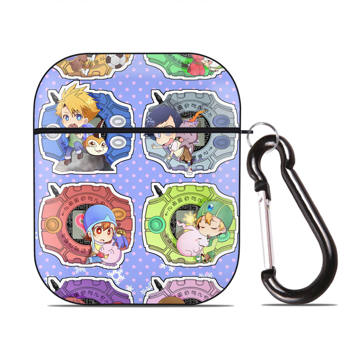 （画像用） Digimon デジタルモンスター/デジモン AirPods 第2世代保護ケース ハードシェル ブラック 耐衝撃・防指紋・カラビナ付き