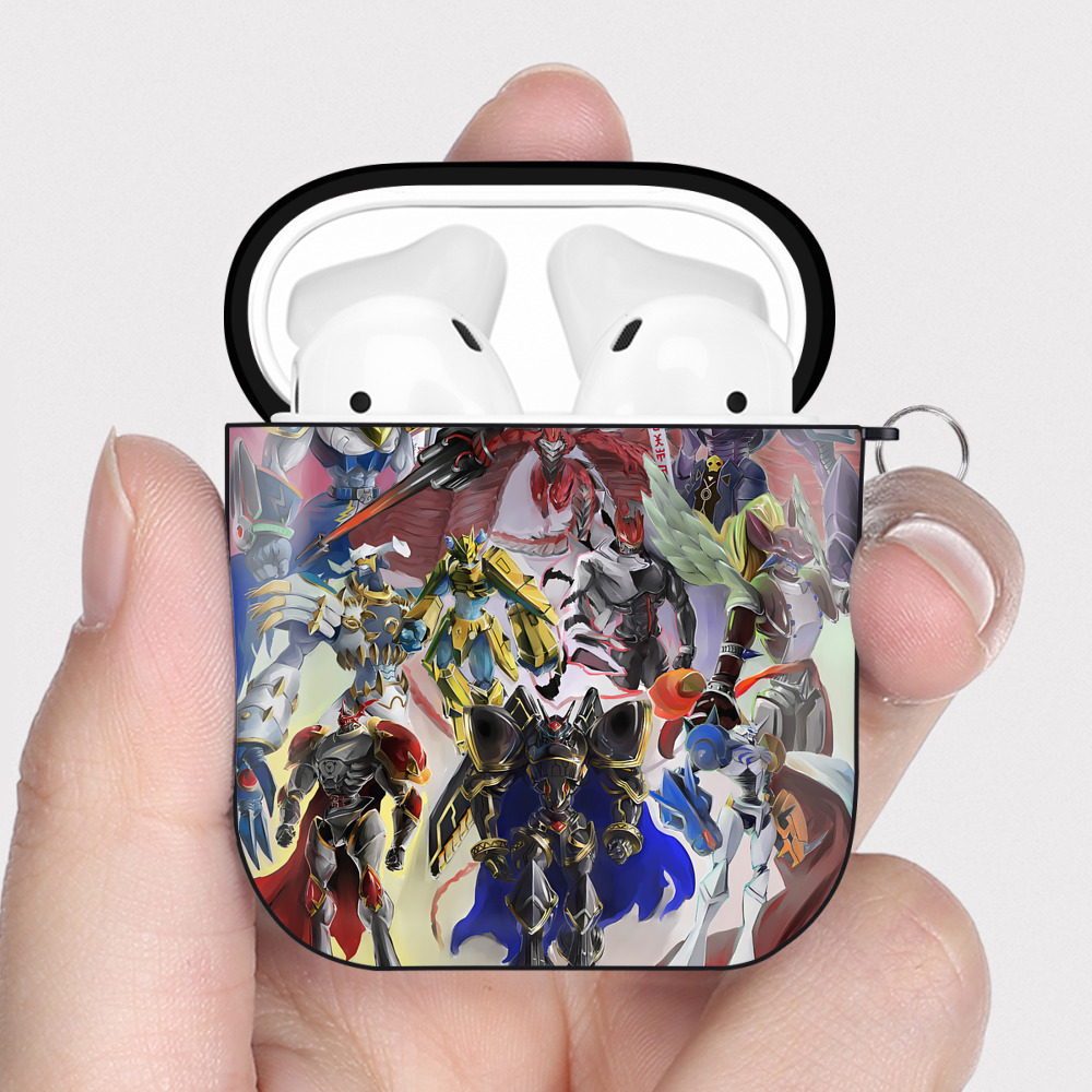 （画像用） Digimon デジタルモンスター/デジモン AirPods 第2世代保護ケース ハードシェル ブラック 耐衝撃・防指紋・カラビナ付き