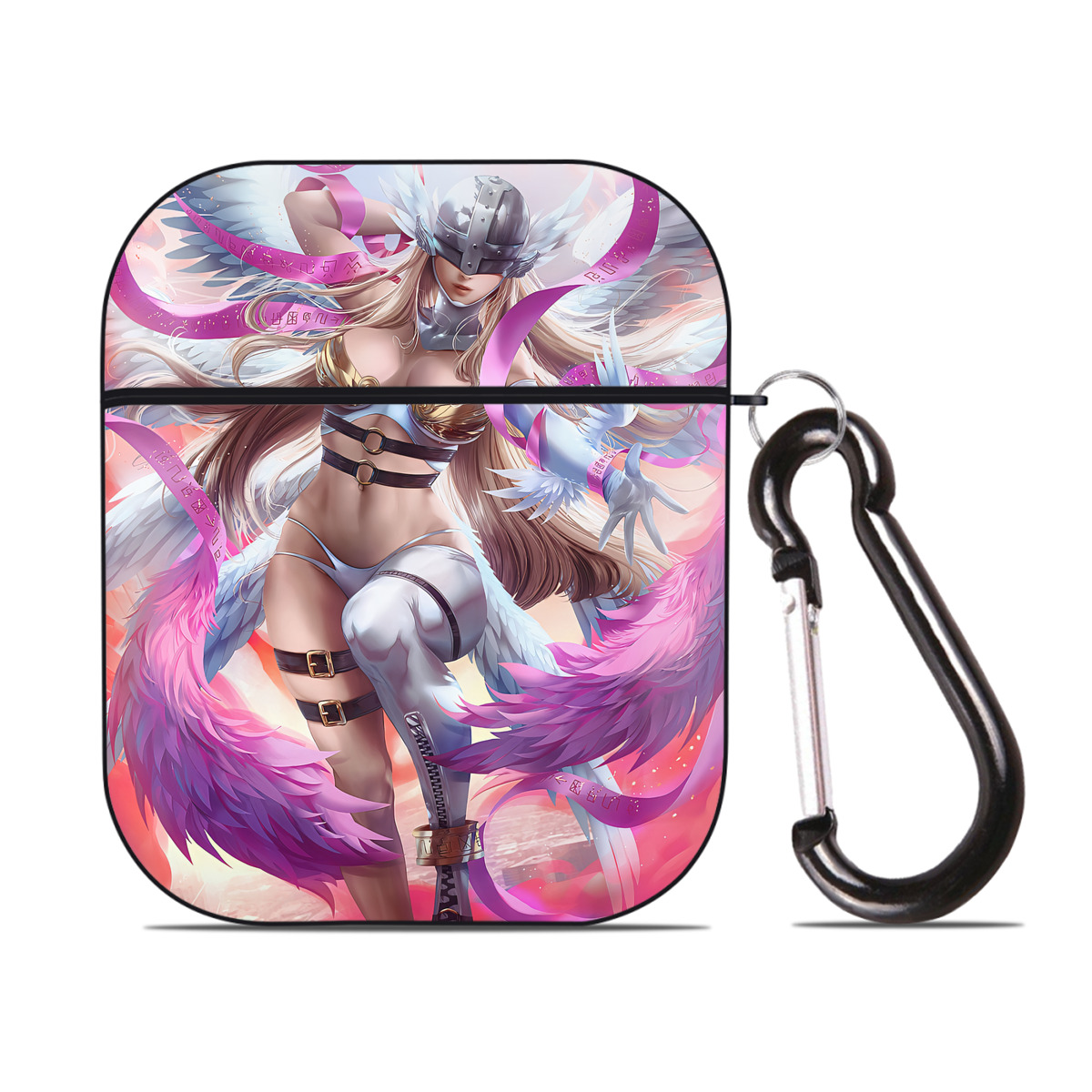 （画像用） Digimon デジタルモンスター/デジモン AirPods 第2世代保護ケース ハードシェル ブラック 耐衝撃・防指紋・カラビナ付き