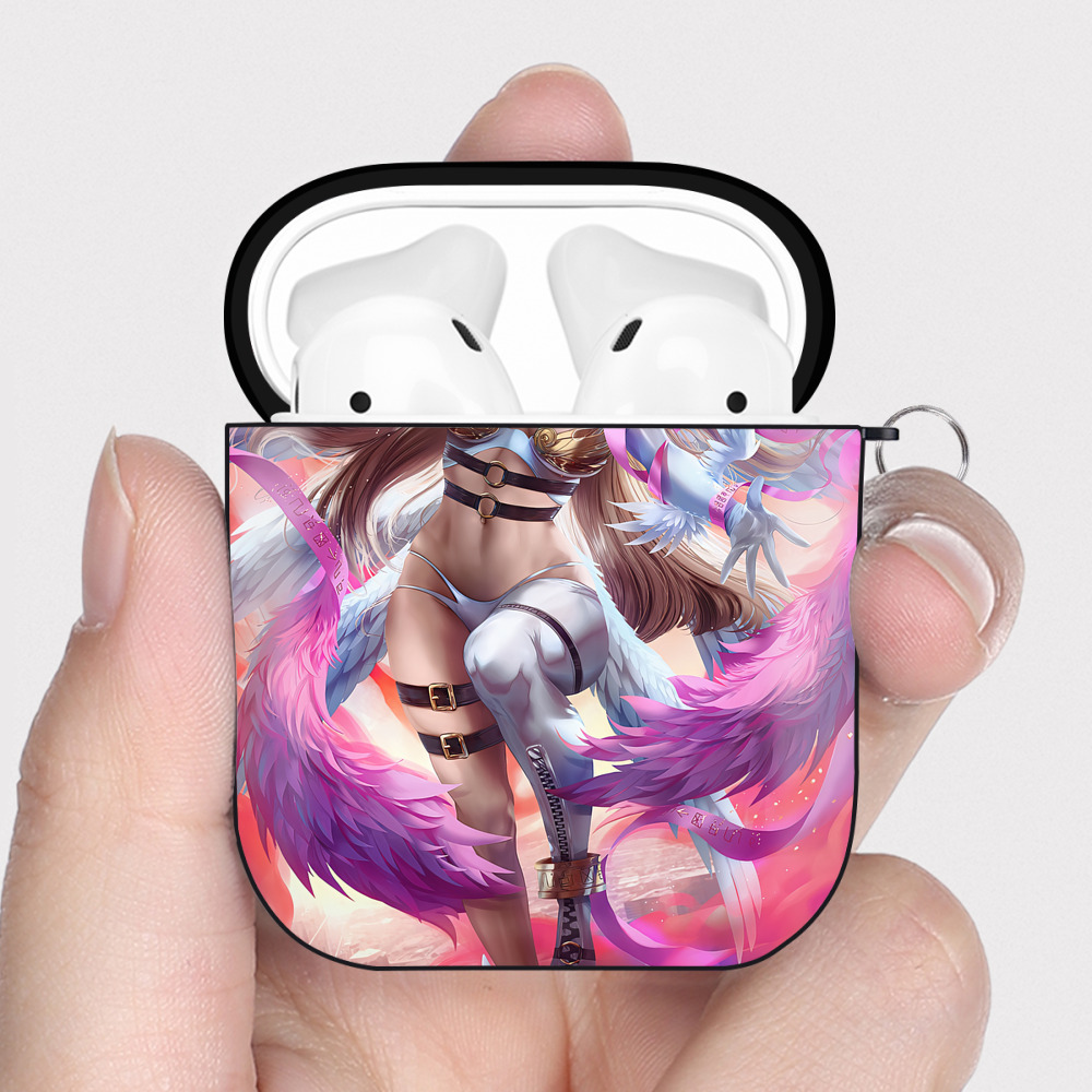 （画像用） Digimon デジタルモンスター/デジモン AirPods 第2世代保護ケース ハードシェル ブラック 耐衝撃・防指紋・カラビナ付き