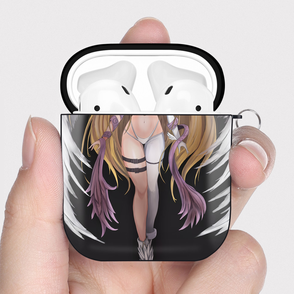 （画像用） Digimon デジタルモンスター/デジモン AirPods 第2世代保護ケース ハードシェル ブラック 耐衝撃・防指紋・カラビナ付き