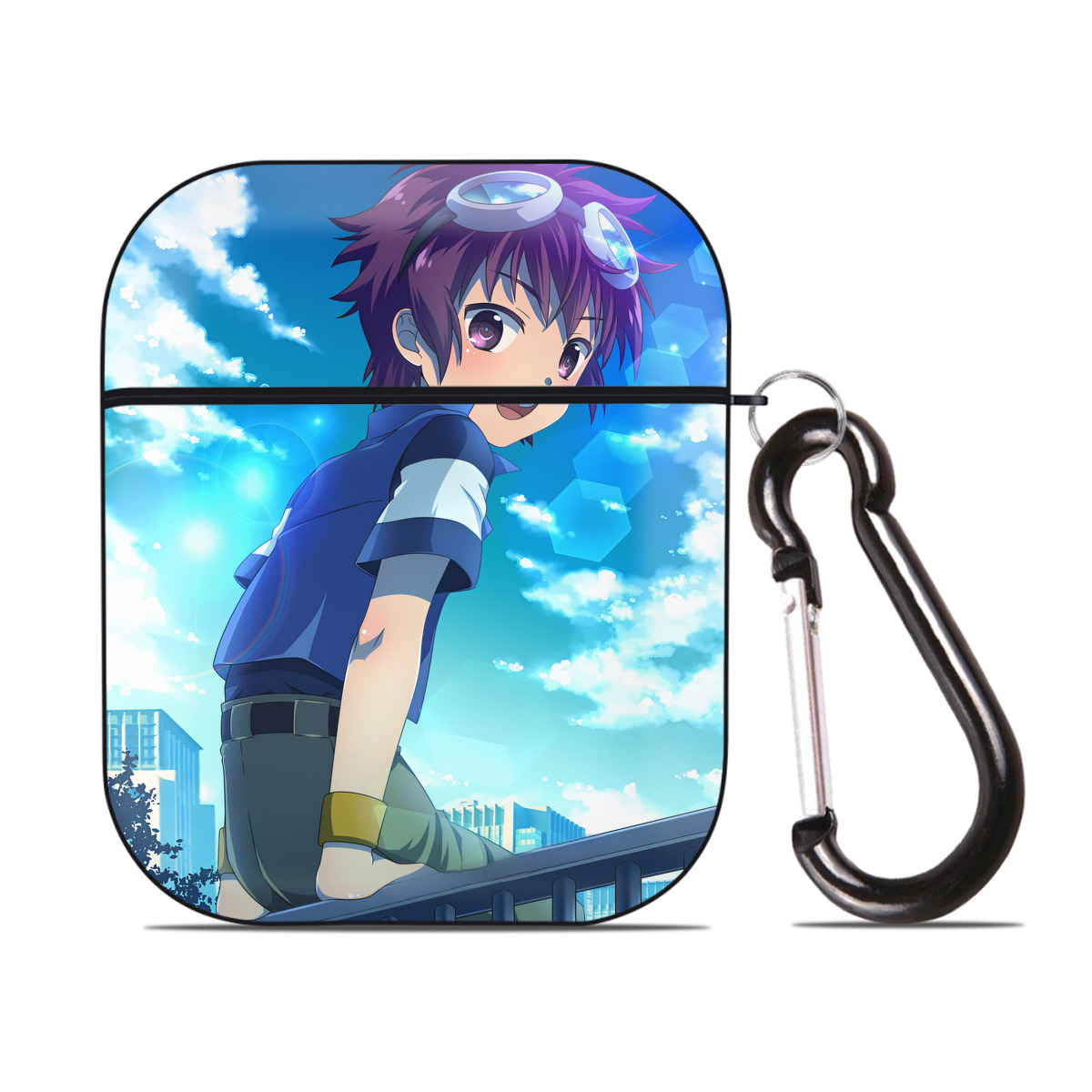 （画像用） Digimon デジタルモンスター/デジモン AirPods 第2世代保護ケース ハードシェル ブラック 耐衝撃・防指紋・カラビナ付き