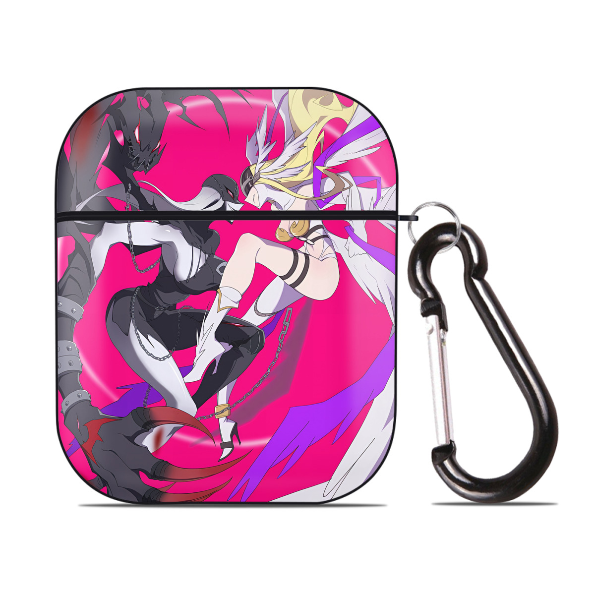 （画像用） Digimon デジタルモンスター/デジモン AirPods 第2世代保護ケース ハードシェル ブラック 耐衝撃・防指紋・カラビナ付き