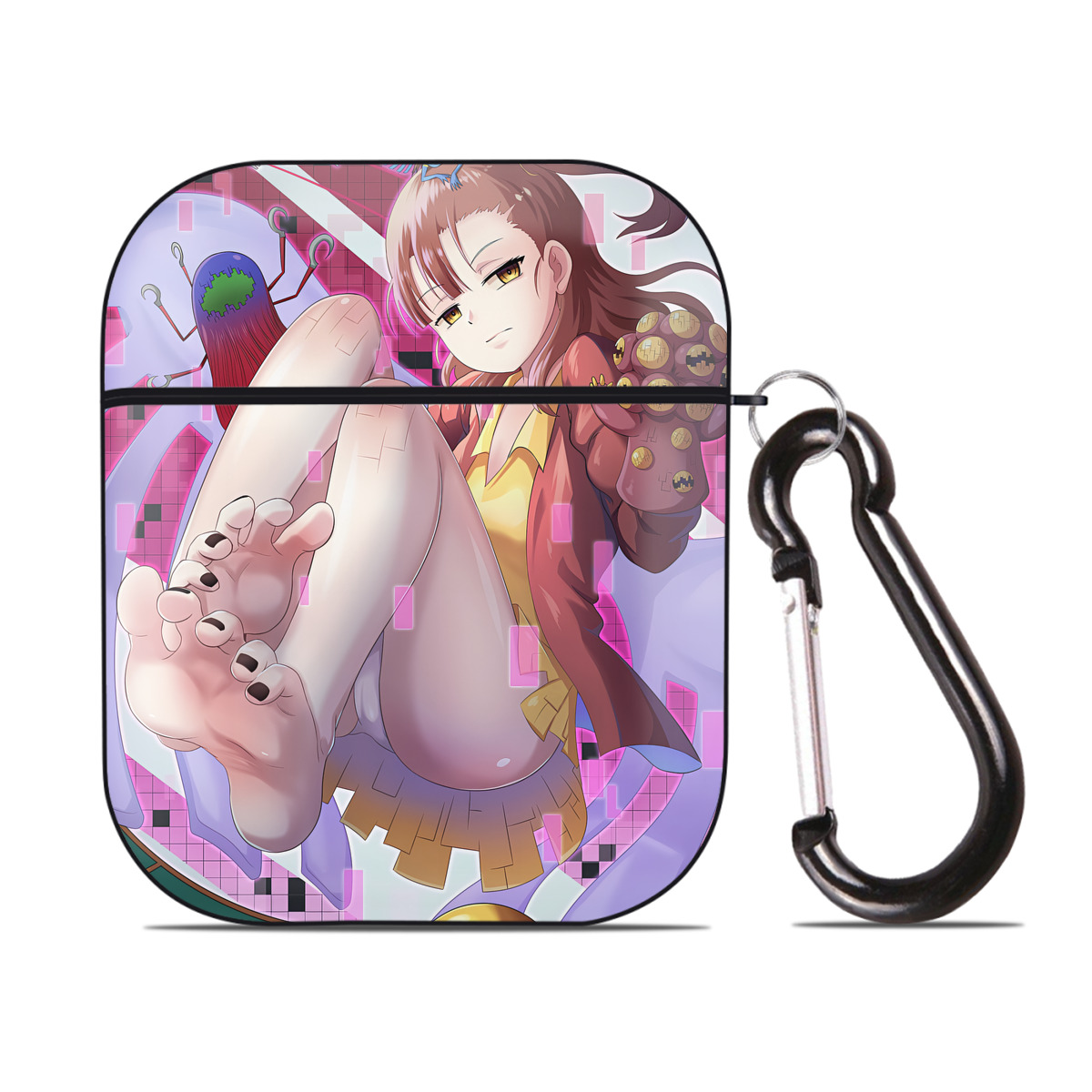 （画像用） Digimon デジタルモンスター/デジモン AirPods 第2世代保護ケース ハードシェル ブラック 耐衝撃・防指紋・カラビナ付き