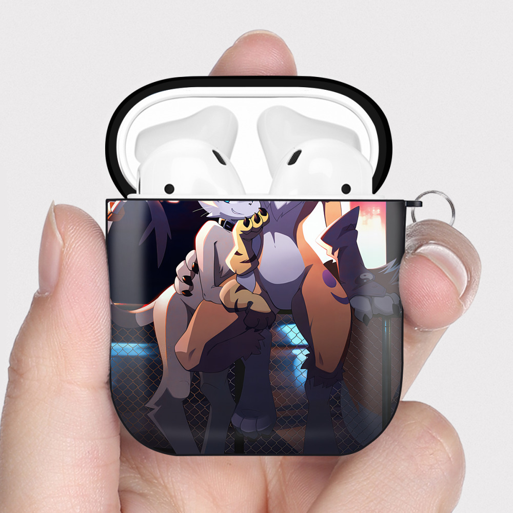 （画像用） Digimon デジタルモンスター/デジモン AirPods 第2世代保護ケース ハードシェル ブラック 耐衝撃・防指紋・カラビナ付き