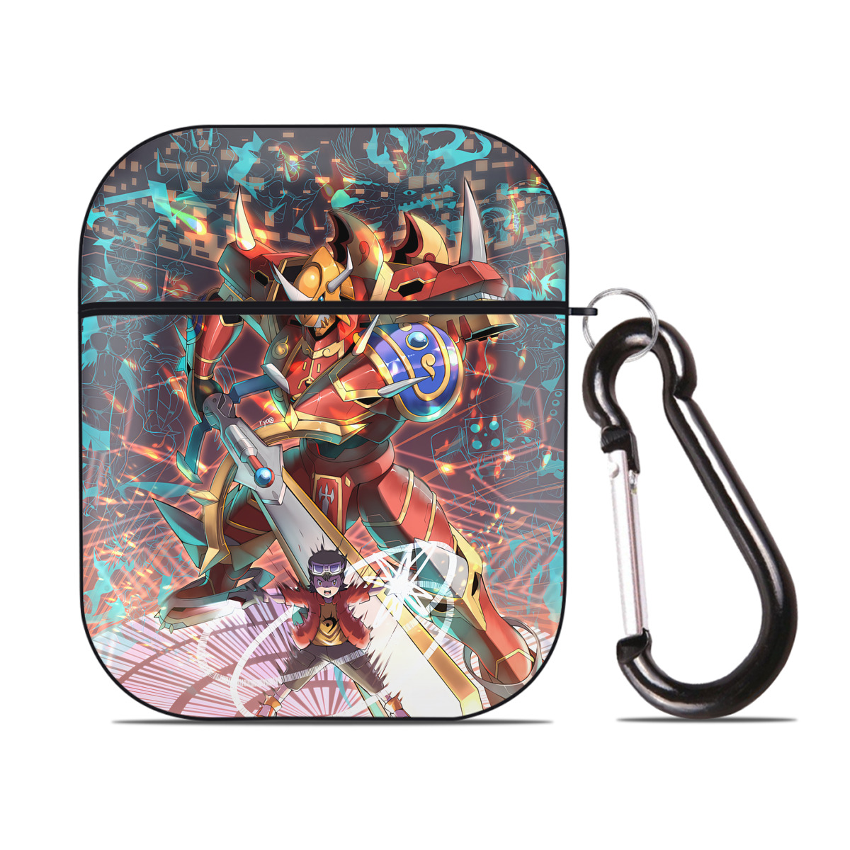 （画像用） Digimon デジタルモンスター/デジモン AirPods 第2世代保護ケース ハードシェル ブラック 耐衝撃・防指紋・カラビナ付き