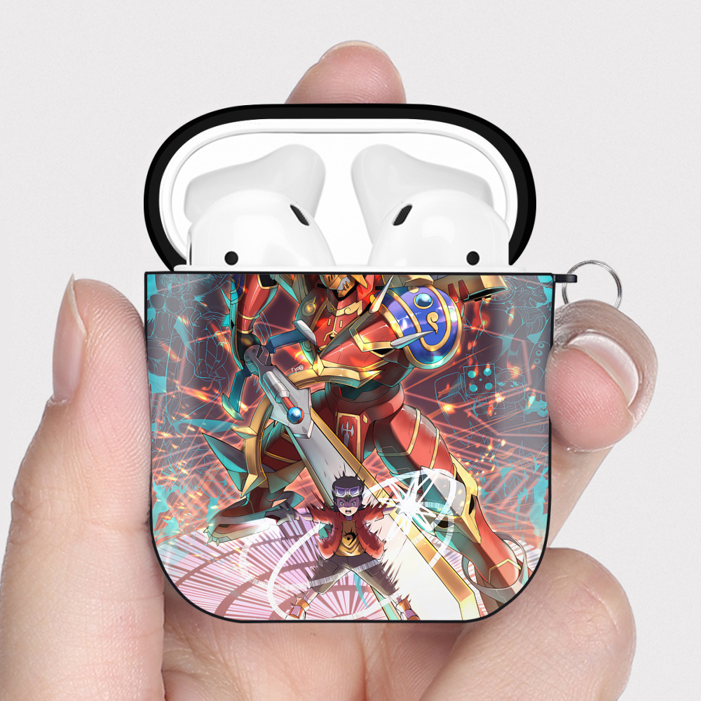 （画像用） Digimon デジタルモンスター/デジモン AirPods 第2世代保護ケース ハードシェル ブラック 耐衝撃・防指紋・カラビナ付き