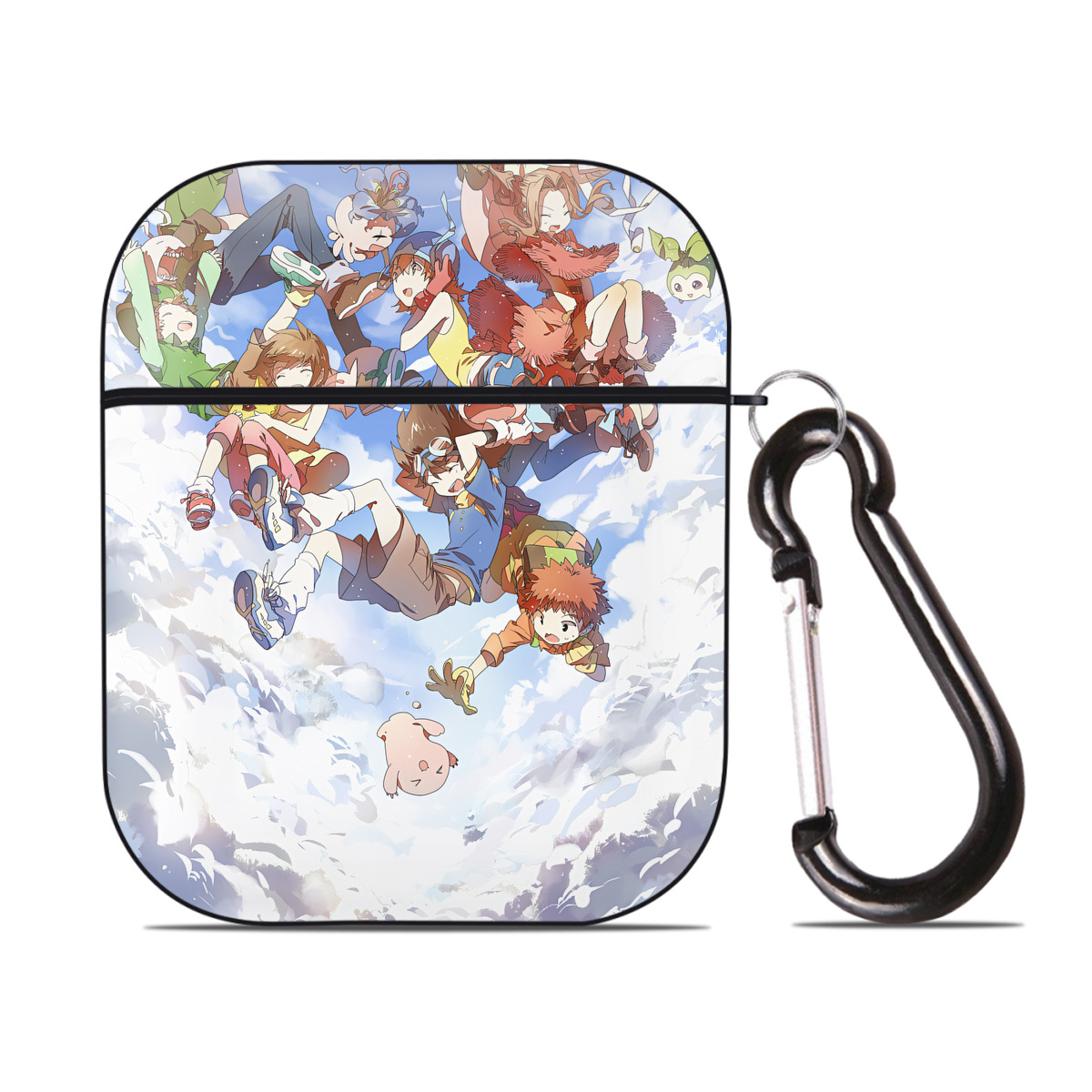 （画像用） Digimon デジタルモンスター/デジモン AirPods 第2世代保護ケース ハードシェル ブラック 耐衝撃・防指紋・カラビナ付き