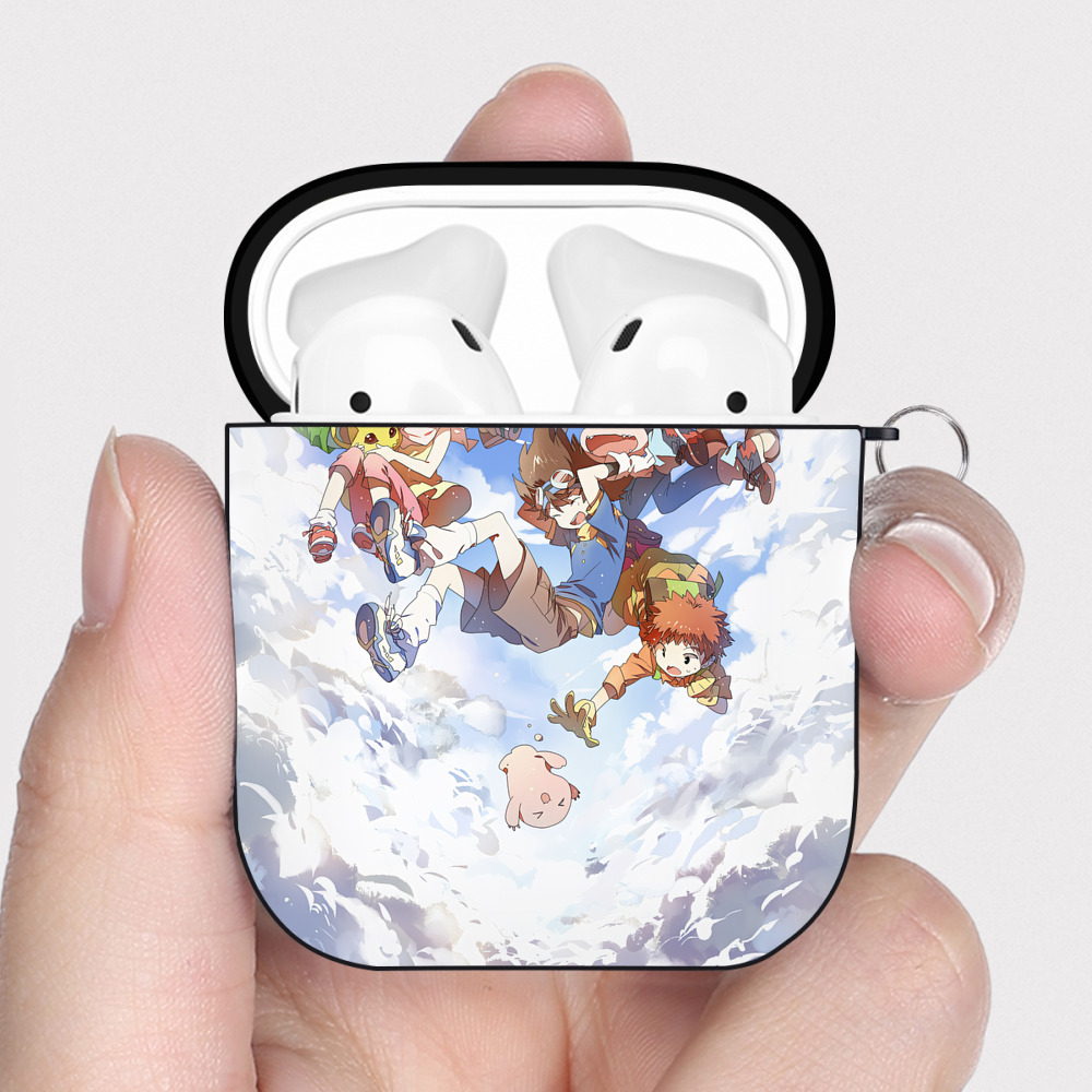 （画像用） Digimon デジタルモンスター/デジモン AirPods 第2世代保護ケース ハードシェル ブラック 耐衝撃・防指紋・カラビナ付き