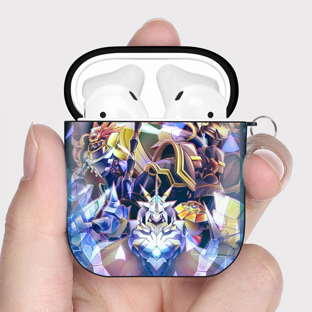 （画像用） Digimon デジタルモンスター/デジモン AirPods 第2世代保護ケース ハードシェル ブラック 耐衝撃・防指紋・カラビナ付き