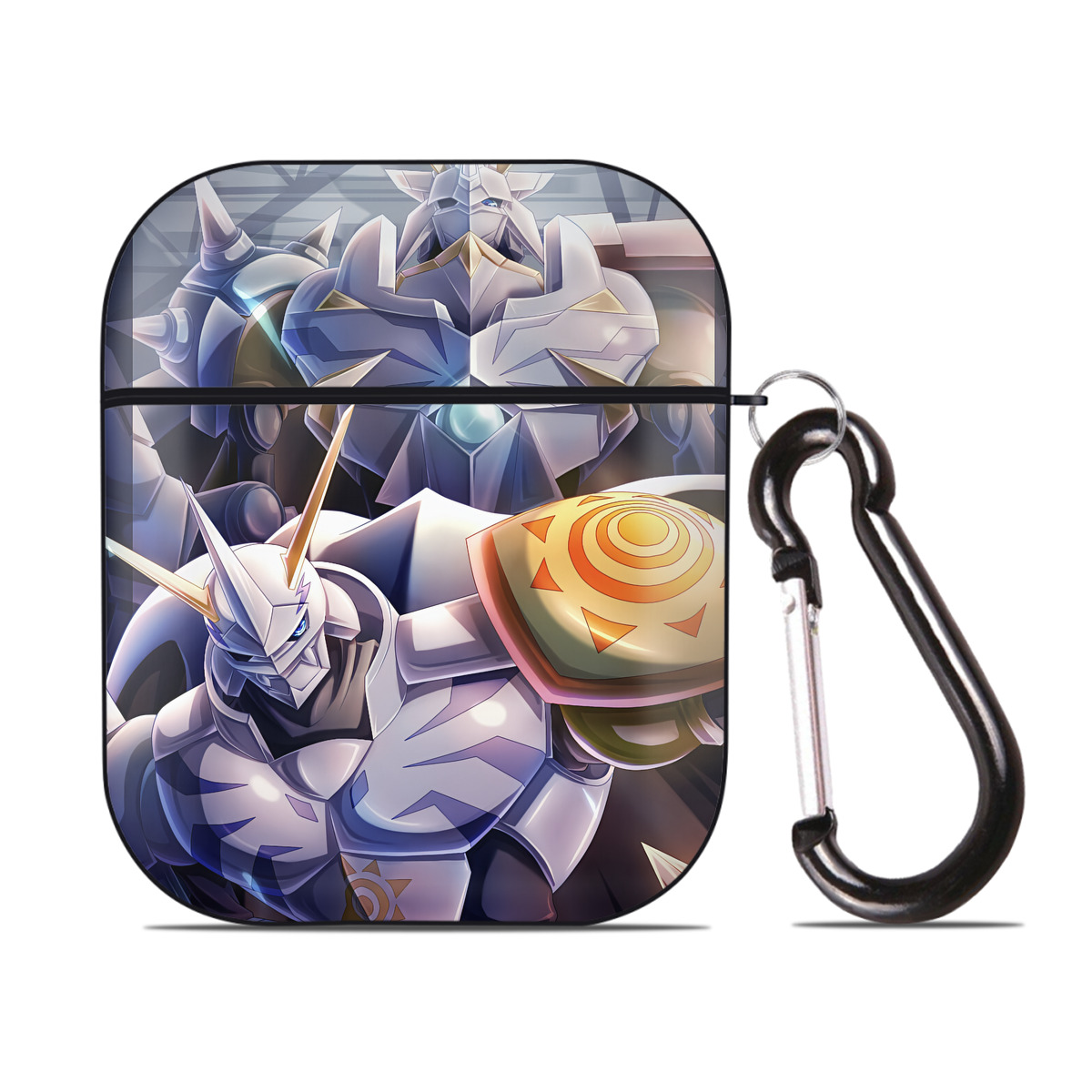 （画像用） Digimon デジタルモンスター/デジモン AirPods 第2世代保護ケース ハードシェル ブラック 耐衝撃・防指紋・カラビナ付き