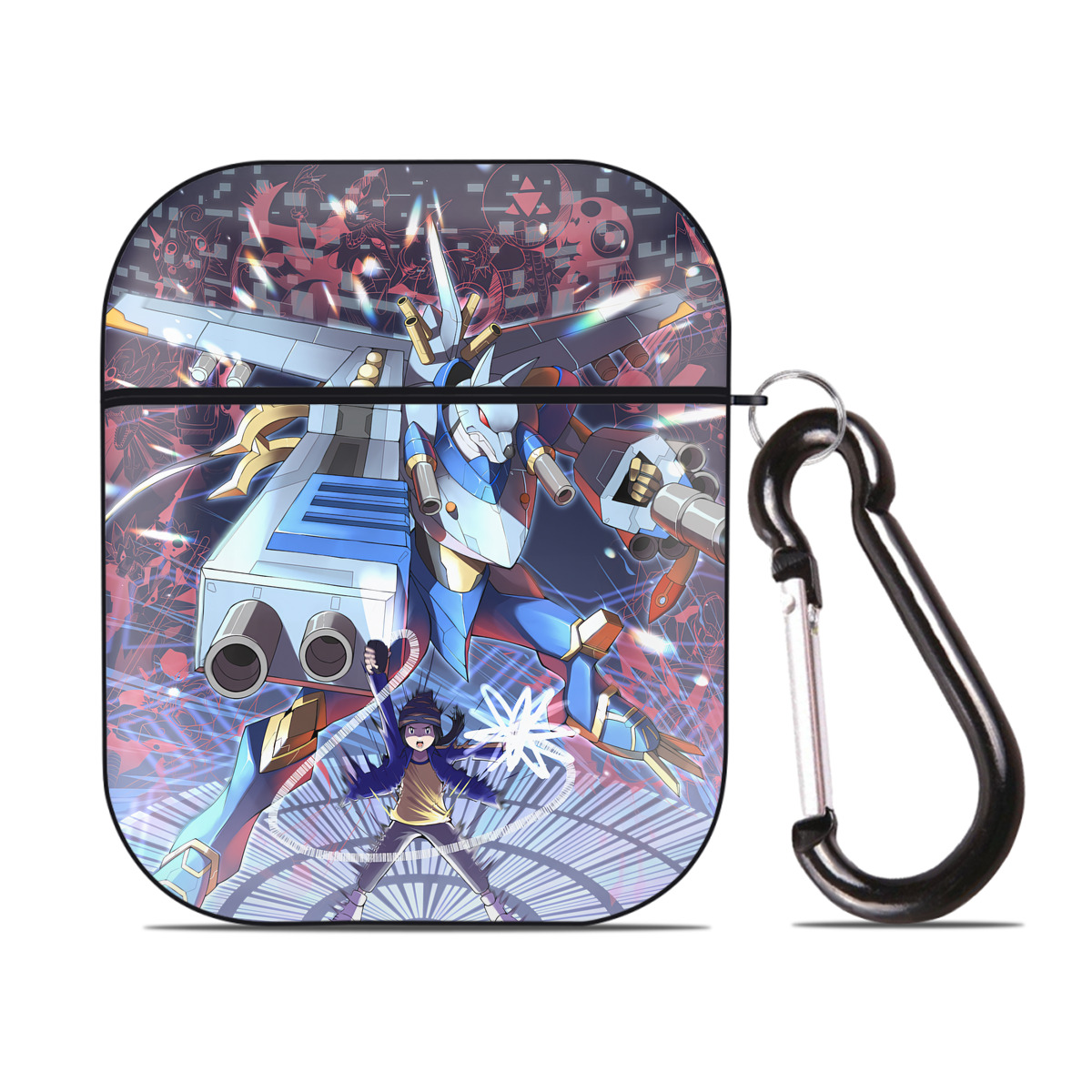 （画像用） Digimon デジタルモンスター/デジモン AirPods 第2世代保護ケース ハードシェル ブラック 耐衝撃・防指紋・カラビナ付き