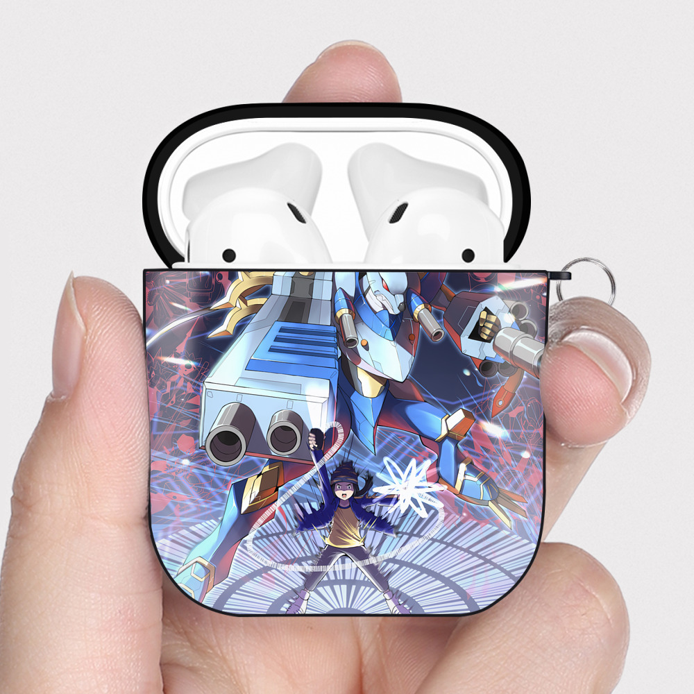 （画像用） Digimon デジタルモンスター/デジモン AirPods 第2世代保護ケース ハードシェル ブラック 耐衝撃・防指紋・カラビナ付き