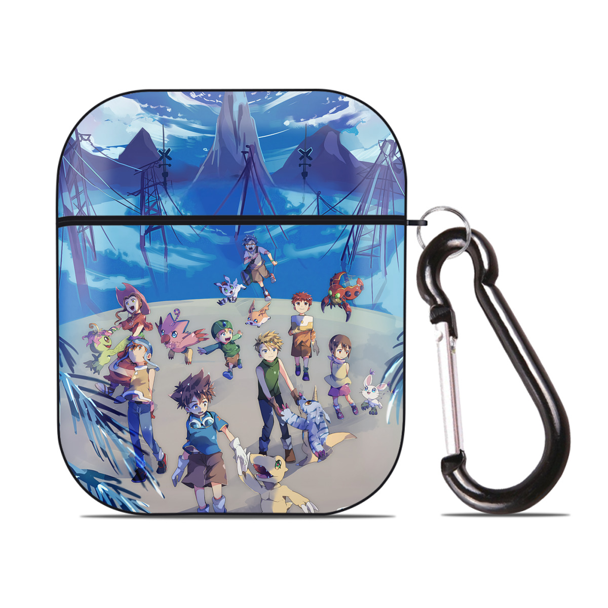 （画像用） Digimon デジタルモンスター/デジモン AirPods 第2世代保護ケース ハードシェル ブラック 耐衝撃・防指紋・カラビナ付き