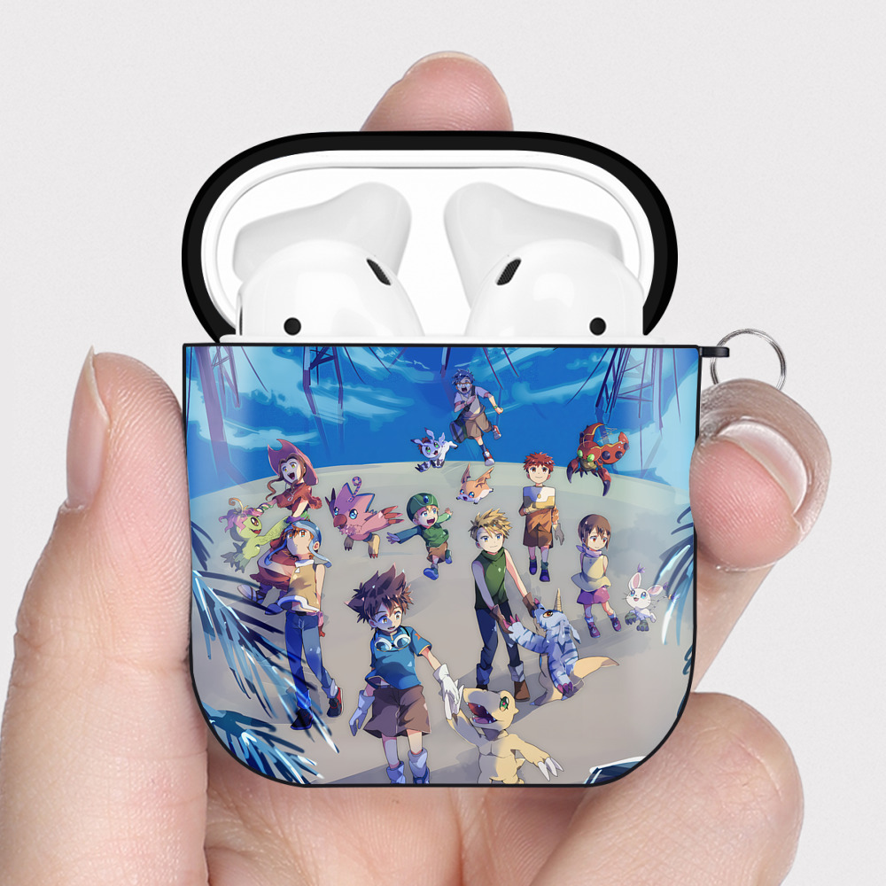 （画像用） Digimon デジタルモンスター/デジモン AirPods 第2世代保護ケース ハードシェル ブラック 耐衝撃・防指紋・カラビナ付き