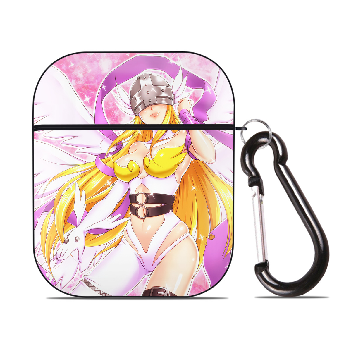 （画像用） Digimon デジタルモンスター/デジモン AirPods 第2世代保護ケース ハードシェル ブラック 耐衝撃・防指紋・カラビナ付き