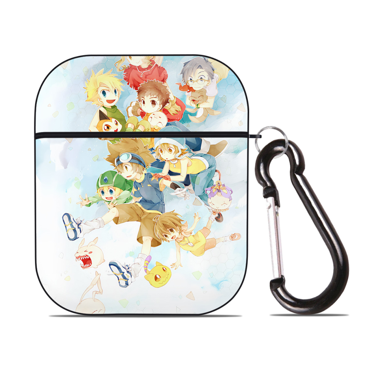 （画像用） Digimon デジタルモンスター/デジモン AirPods 第2世代保護ケース ハードシェル ブラック 耐衝撃・防指紋・カラビナ付き