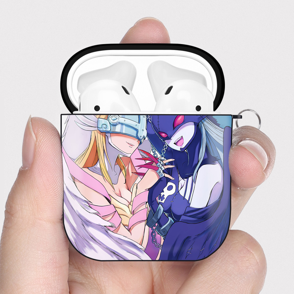 （画像用） Digimon デジタルモンスター/デジモン AirPods 第2世代保護ケース ハードシェル ブラック 耐衝撃・防指紋・カラビナ付き