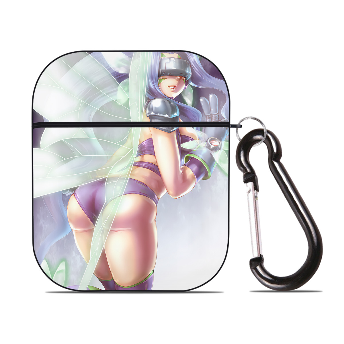 （画像用） Digimon デジタルモンスター/デジモン AirPods 第2世代保護ケース ハードシェル ブラック 耐衝撃・防指紋・カラビナ付き
